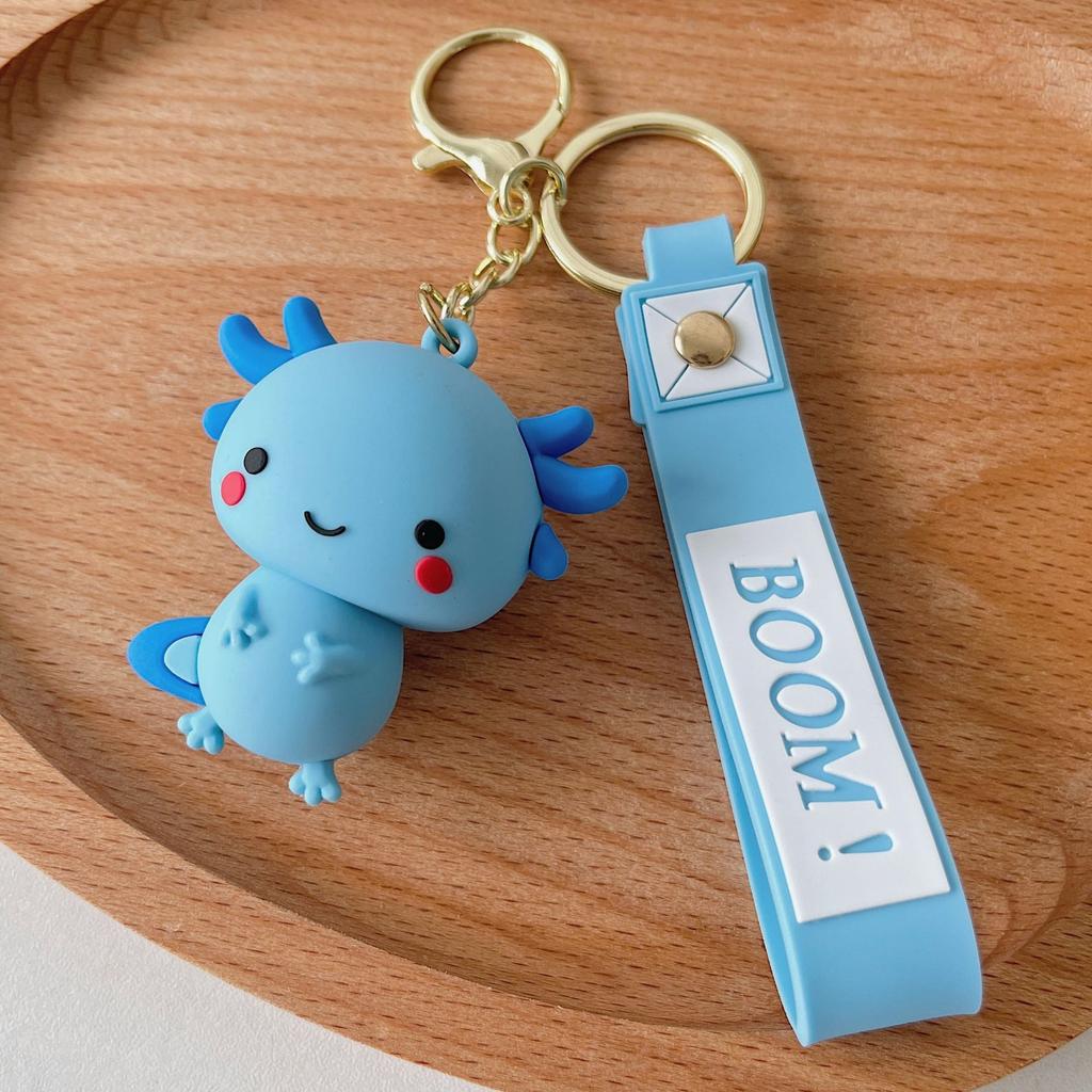 Kawaii Axolotl Keychain Animal Pendant Hexagonal Dinosaur Simulation Key Ring