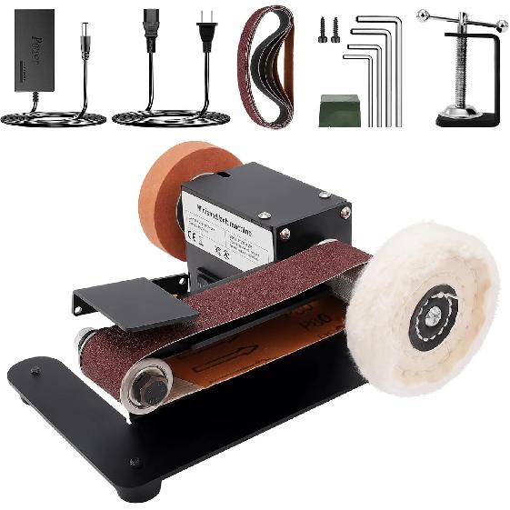 Stand Belt Sander, 350W Stationary Grinder Adjustable Angle Micro Electric Belt Sander with 10-piece sanding belts