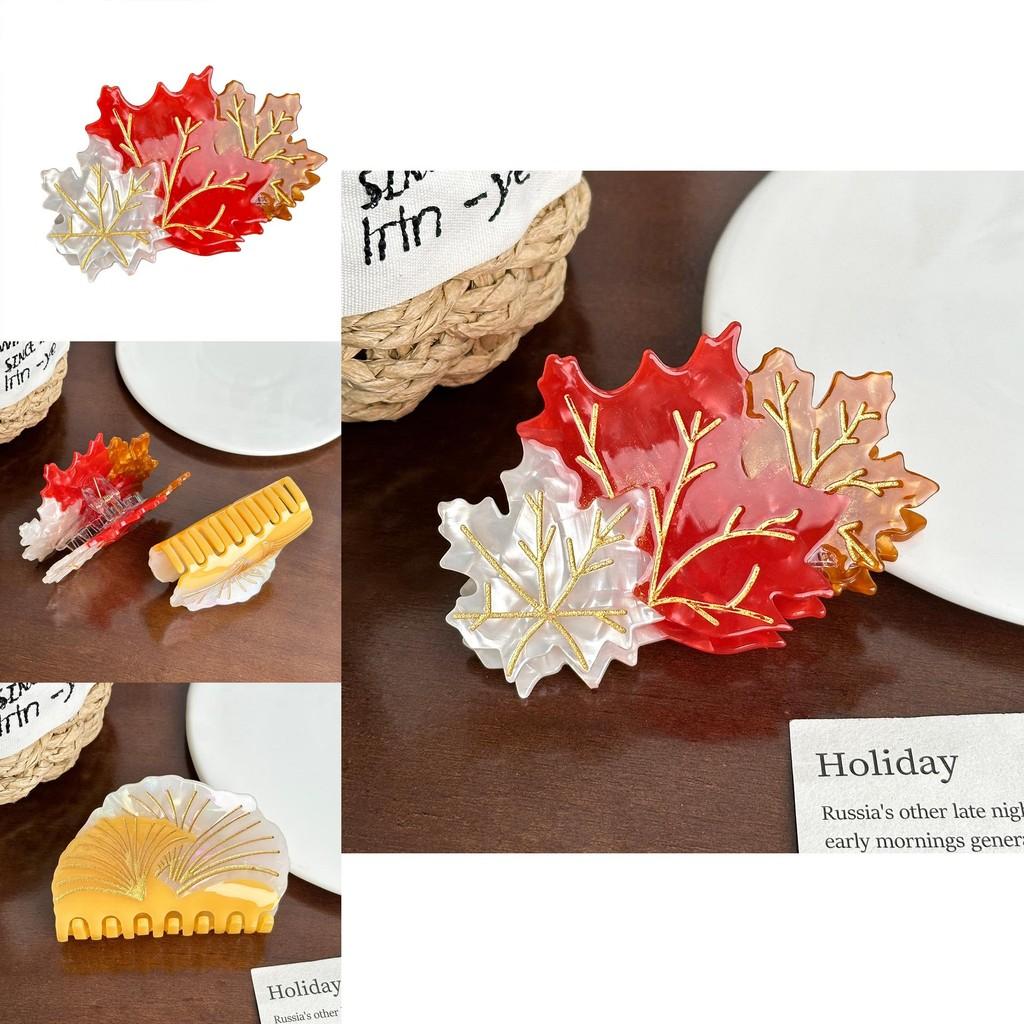 Adorable Acetate Hair Clips With Unique Maple Leaf And Cute Mushroom Shapes