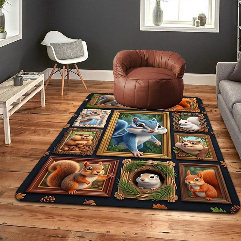 Squirrel Portrait Gallery Pattern Rug Floor Mat for Living Room or Bedroom Soft and Comfortable Carpet a Gift for Birthday and Holiday.