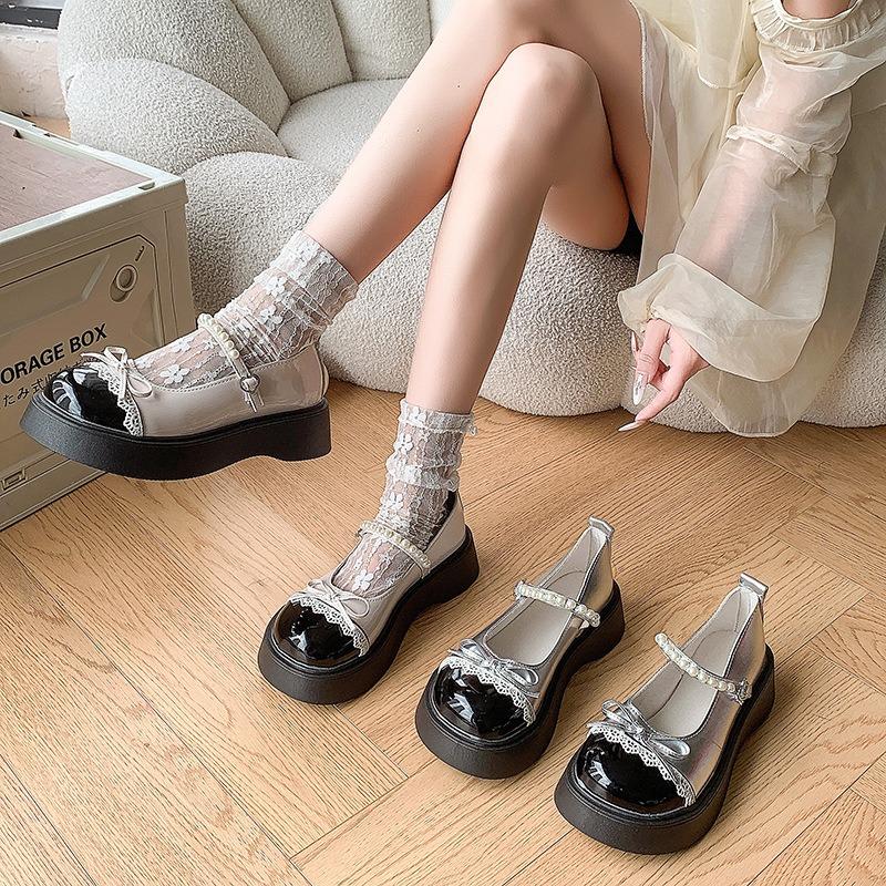 Pearl Bow Platform Small Leather Shoes Women's Summer New with Skirt Mary Jane Single Shoes
