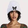 Embroidered Butterfly Knitted Pullover Hat Windproof Ski Bonnets Hat Winter Warm Skullcap