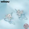WOSTU 925 Sterling Shiny Zircon Bowknot Stud Earrings For Women Simple Bow-knot Ear Buckle Euro Korean Student Girl Party Gift