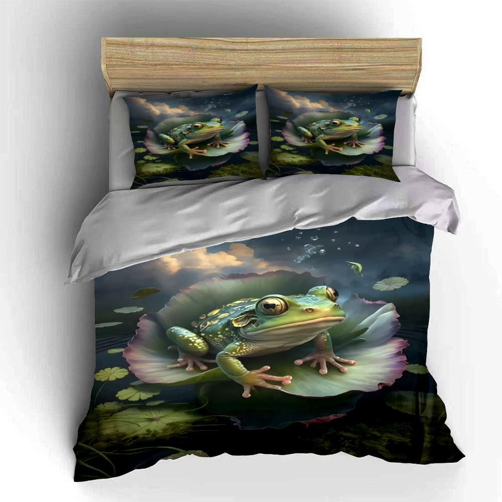 Frosch ruht auf Lotusblatt ruhige Nacht Druck Bettwäsche Set 1 Bettbezug 2 Kissenbezüge für Erwachsene und Kinder Luxus Geschenk