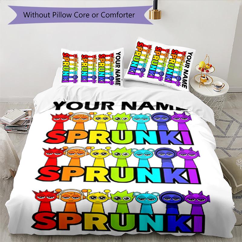 3pcs SPRUNKI5 Cover Set - Personalized Name, HD Printed Bedding with 1 Cover and 2 Pillowcases - Perfect for Home Decor, Easy Care