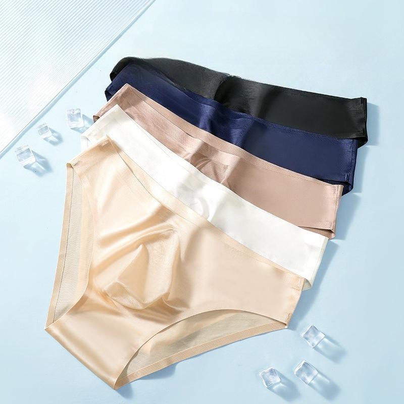 Chiloți Fără Cusături Bărbați Sexy Mătase de Gheață Lenjerie Intimă Pantaloni Scurți Netede Pungă 3D Moale Chiloți Ultra Subțiri Bărbați Transparent Lingerie