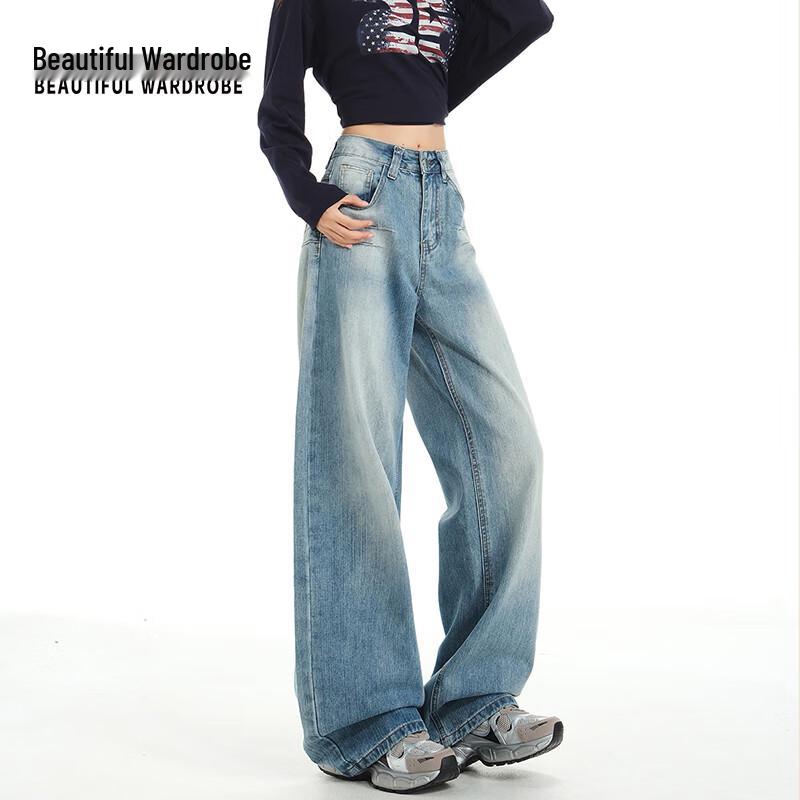 Women's American Retro Washed Loose Wide-Leg Jeans