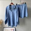 Summer Cotton and Linen Solid Color Shirt Two-piece Shorts Fashion Women's Suit