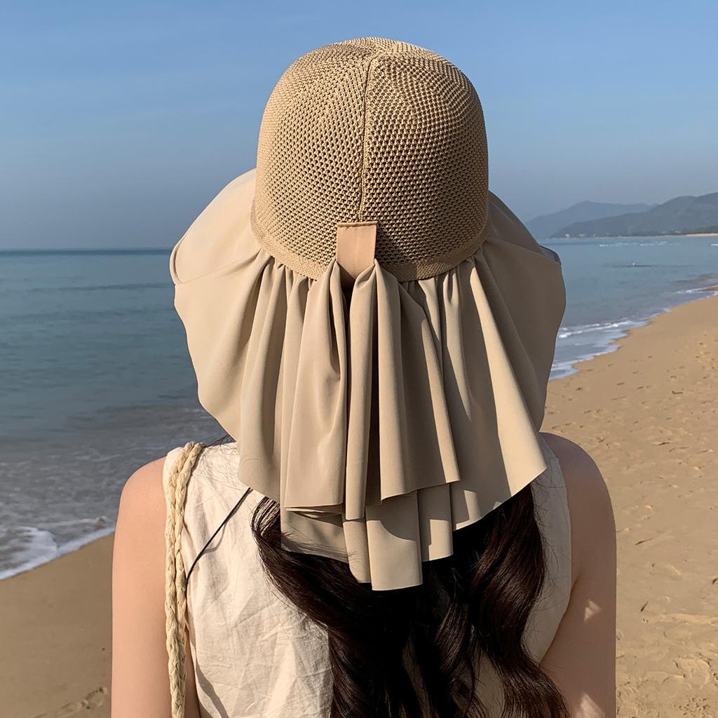 Sun hat lady big eaves sun protection bucket hat face mask hiking sun hat neck protection UV protection