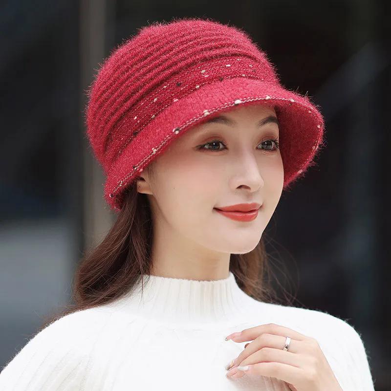WTEMPO Soft Windproof Casual Warm Knitted Flower Hats Women's Cold-proof Autumn Winter Solid Color Large Size Woolen Hats