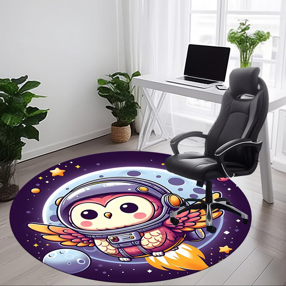 1pc Owl Astronaut Office Round Area Rug, Under Office Chairs Bedroom Living Room Home Decor, Room Deco, Available in Various Sizes L1024310
