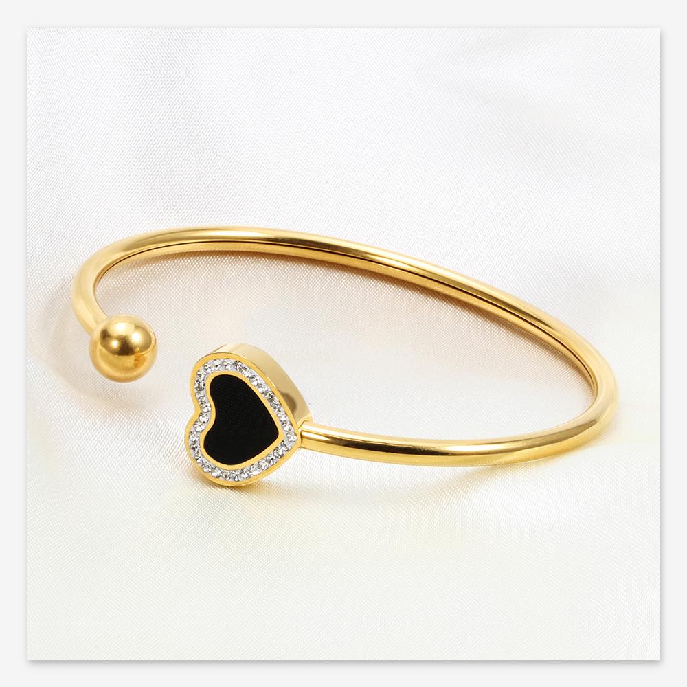 European Stainless Steel Rhinestone Heart Bracelet - Fashionable 16MM Openable Design for Women