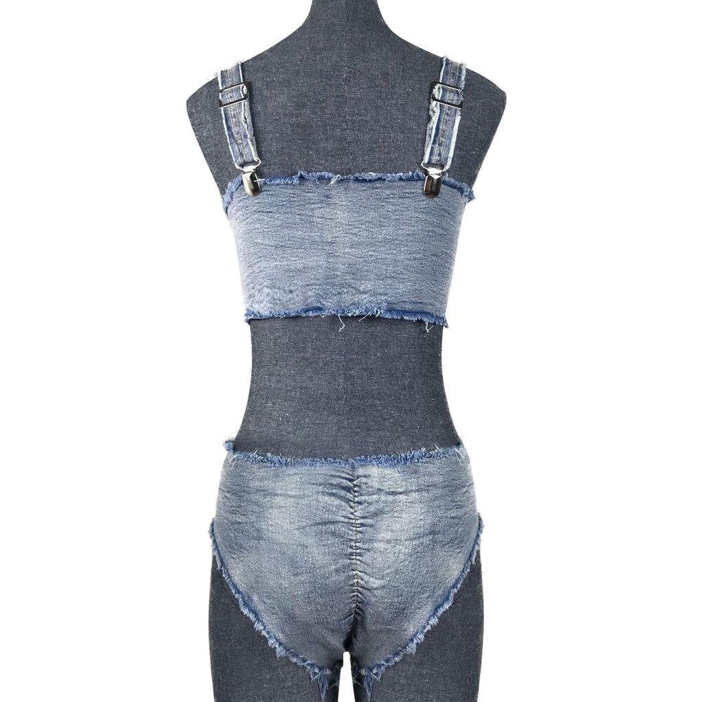 European & American Denim Bikini Sexy Split Swimsuit Set 2024