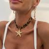 Adjustable Sea Star and Conch Pattern Cotton Cloth Necklace With Alloy Charm for Casual Outfits or Travel Accessories