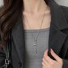 Silver Splicing Pull Asymmetric Sheep Pendant Necklace Long Sweater Chain Anti-Fade Trendy Jewelry for Music Festival Accessory