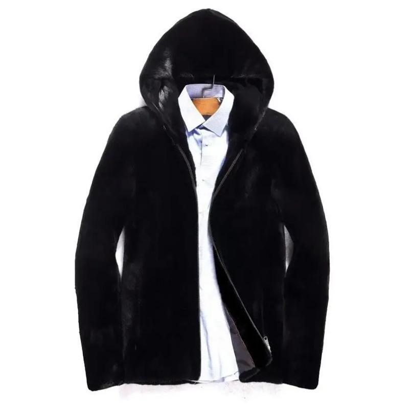 2025 New Arrival Top Fashion Winter Warm Flowing Gold Mink Imitation Sheep Sheared Fur Zipper Men's Solid Hooded Jacket