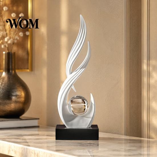 Squisiti Complementi d'Arredo per Mensole Scultura Decorativa Astratta con Sfera di Cristallo Trasparente, Statuetta Decorativa da Tavolo con Curva Fluida Moderna per Mobile Bar