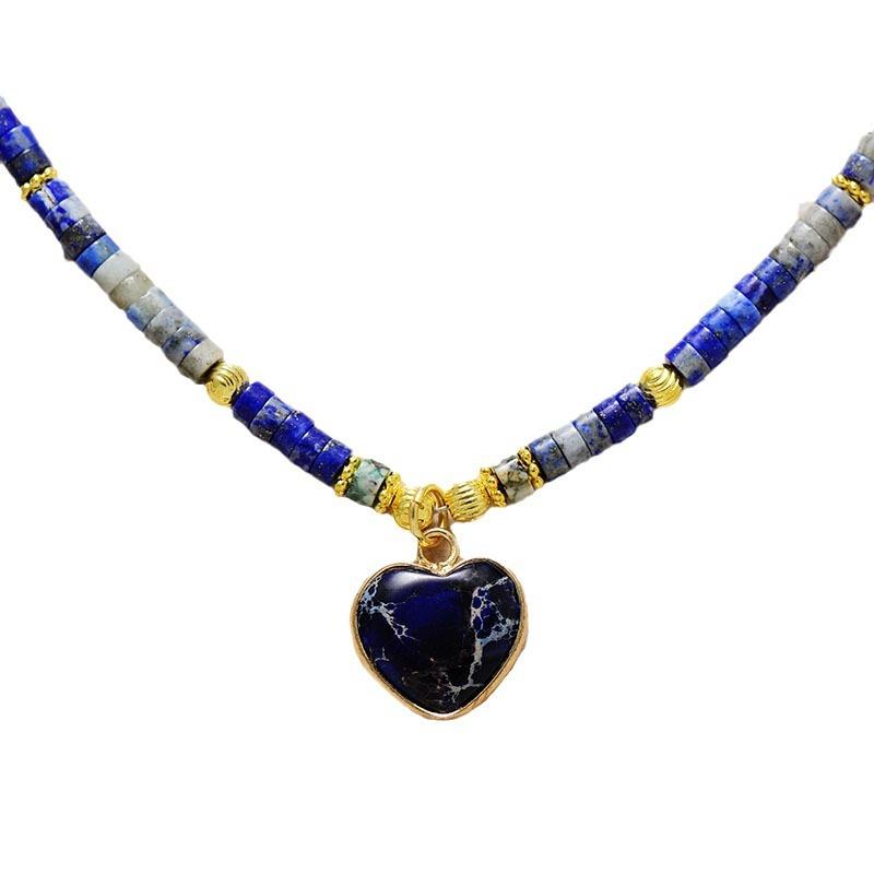 Fashion Light Luxury Simple Natural Stone Heart Pendant French Short Scarf Necklace Choker Jewelry