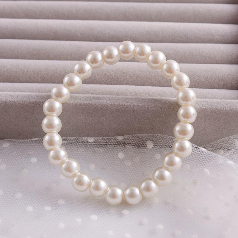 Elegant White Pearl Bracelet for Women, Classic Round Simulated Pearl Bangle, Dainty Wedding Bridal Jewelry, Gift for Mom, Mother's Day Gift