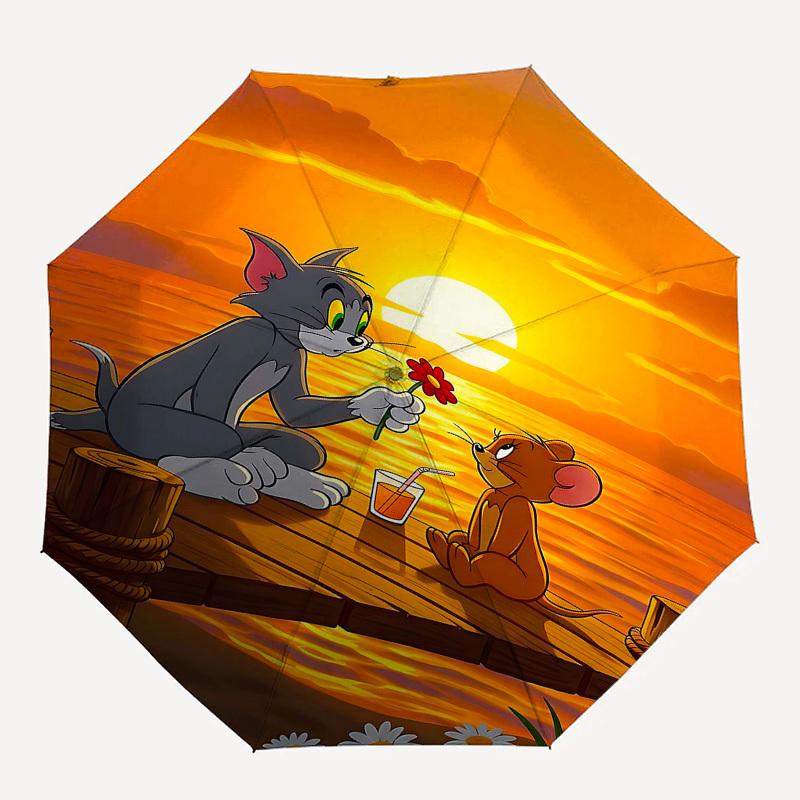 

1pc Tom and Jerry Automatic Folding Umbrella - Compact 8-Rib Design, Durable Plastic & Iron1163L