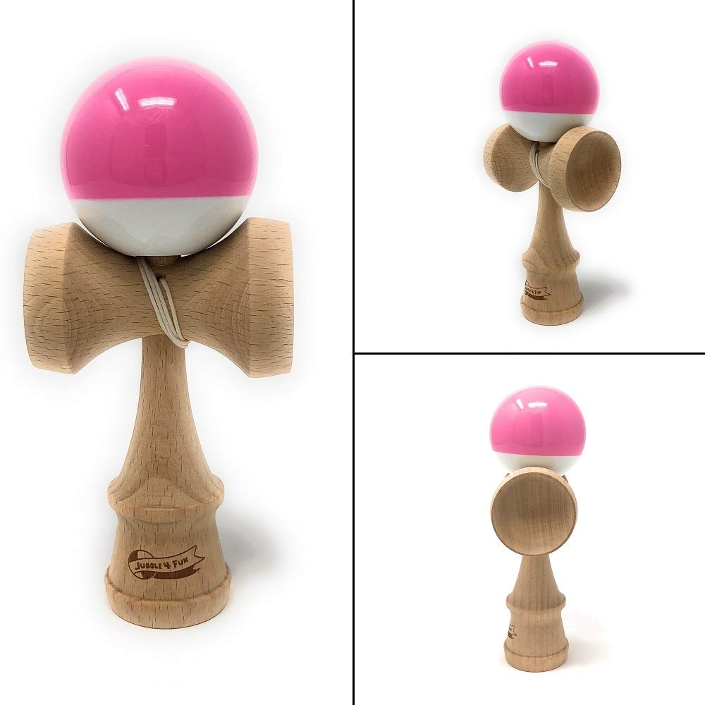 MyCircus Kendama (with Spare Strings and Bag) for Kids, JUGGLE 4FUN (pink and White)