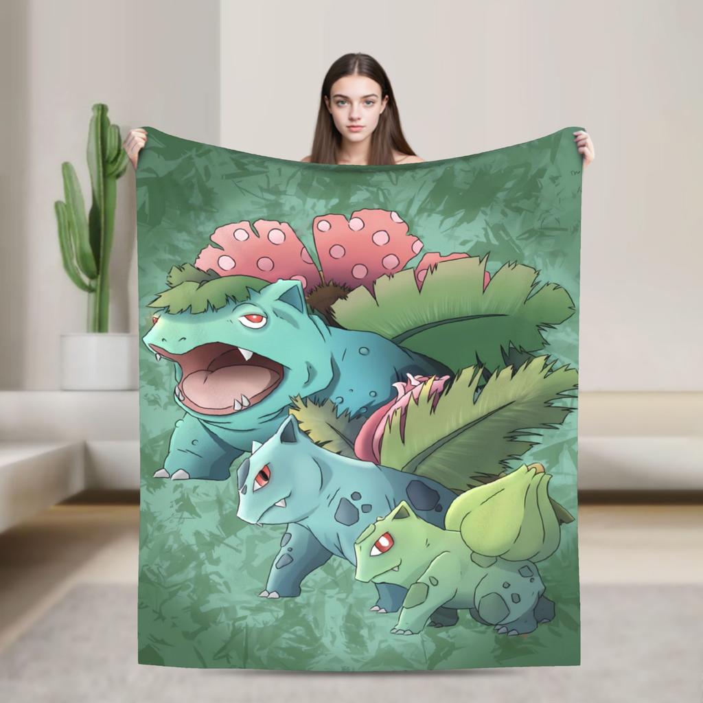 Bulbasaur Giant Flower Manga Plush Blanket Children Flannel Throw Blanket For Outdoor Super Soft Customized Bedspread Gift