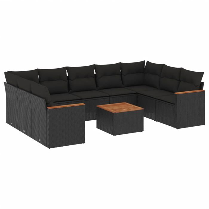 VidaXL Salon de Jardin avec Coussins 10 pcs, Canapés de Terrasse, Ensemble de Meubles de Patio, Mobilier d'Extérieur, Noir 3258681