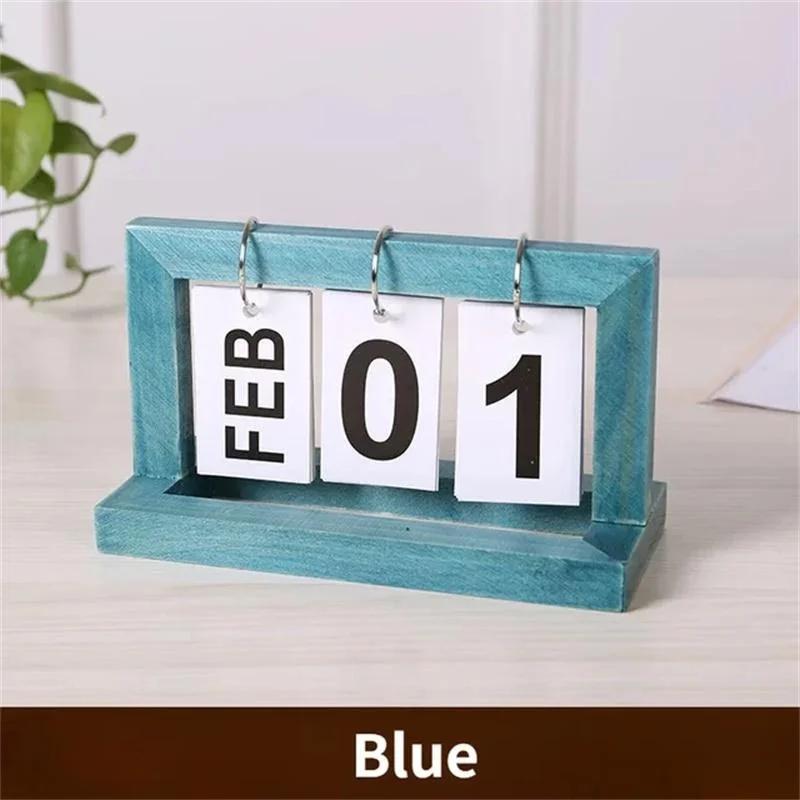 1 Pcs Wooden Perpetual Calendar Flip Month Date Display Desktop Schedule Daily Planner Office Home Decor Photo Props New