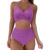 2Pcs/Set Printing Swimsuit Sexy Wire Free Front Cross Bikini Set for