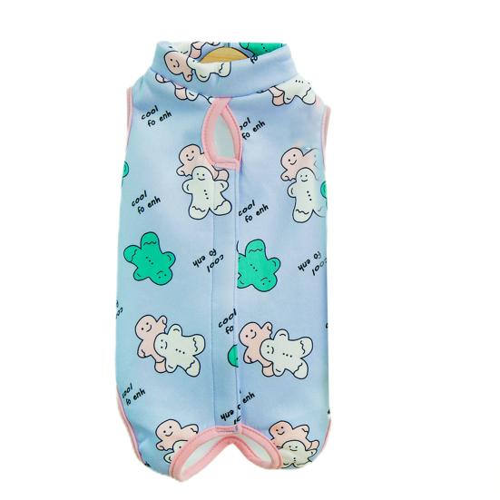 Хирургический костюм для домашних животных с рисунком пряничного человечка, не лизающий кожу, четырехногий, для кошек и собак, хирургический восстановительный костюм, товары для домашних животных L синий