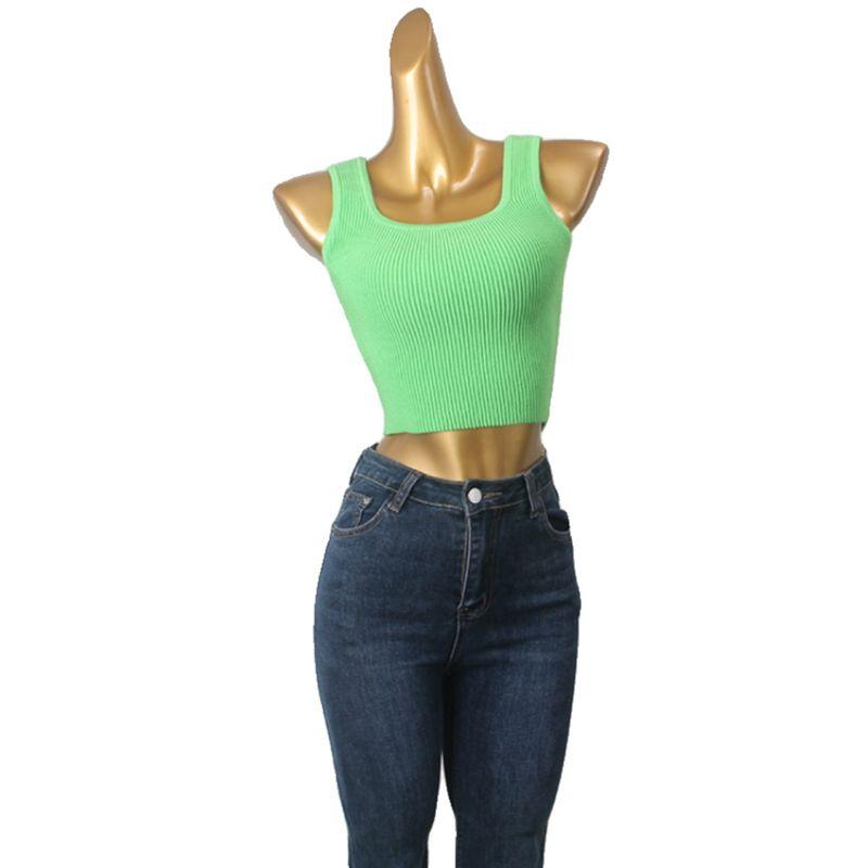 American Style Gyaru Square Collar Vest Foreign Trade Original Order Texture High Waist Knit Inner Wear Can Be Worn Outside Sling