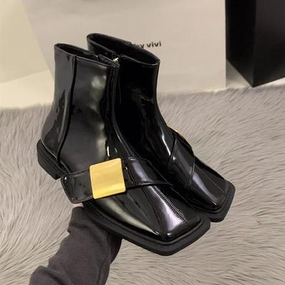 Damskie luksusowe botki płaskie buty casualowe buty z kwadratowym noskiem trendy designerskie nowe buty śnieżne zimowe skórzane punk botas mujer