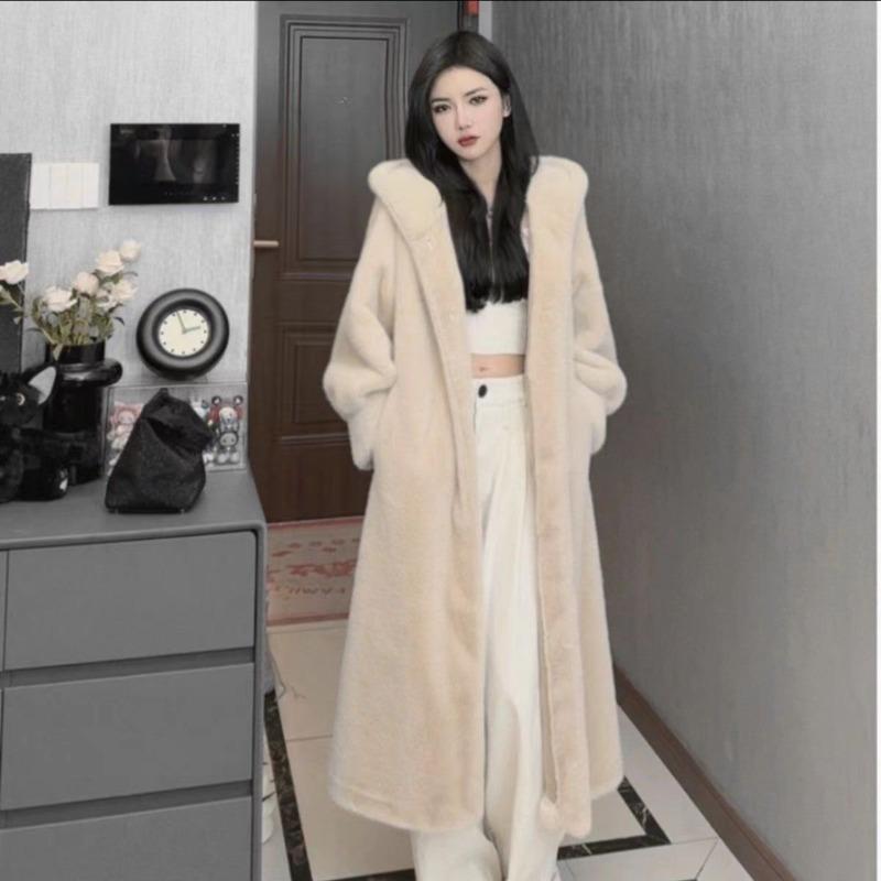 2 autumn and winter new medium and long imitation mink fur coat thickened with hat fur coat women's fashion
