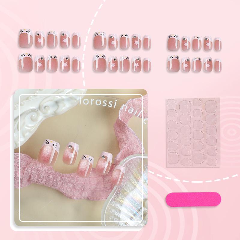 Blush European Style Cute Cat Bow French Press-On Nail Art Tips