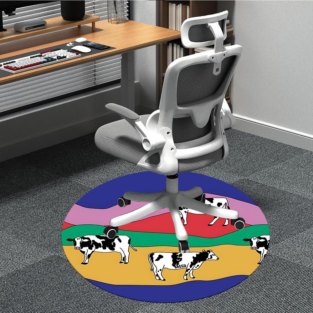1pc Cows Pasture Office Round Area Rug,  Mat Suitable For Office, Under Office Chairs Bedroom Living Room Home Decor, Room Deco