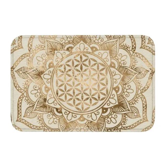 Flower of Life In Lotus Mandala Front Entrance Doormat Sacred Geometry Meditation Anti-Slip Bathroom Mat Room Floor Mat