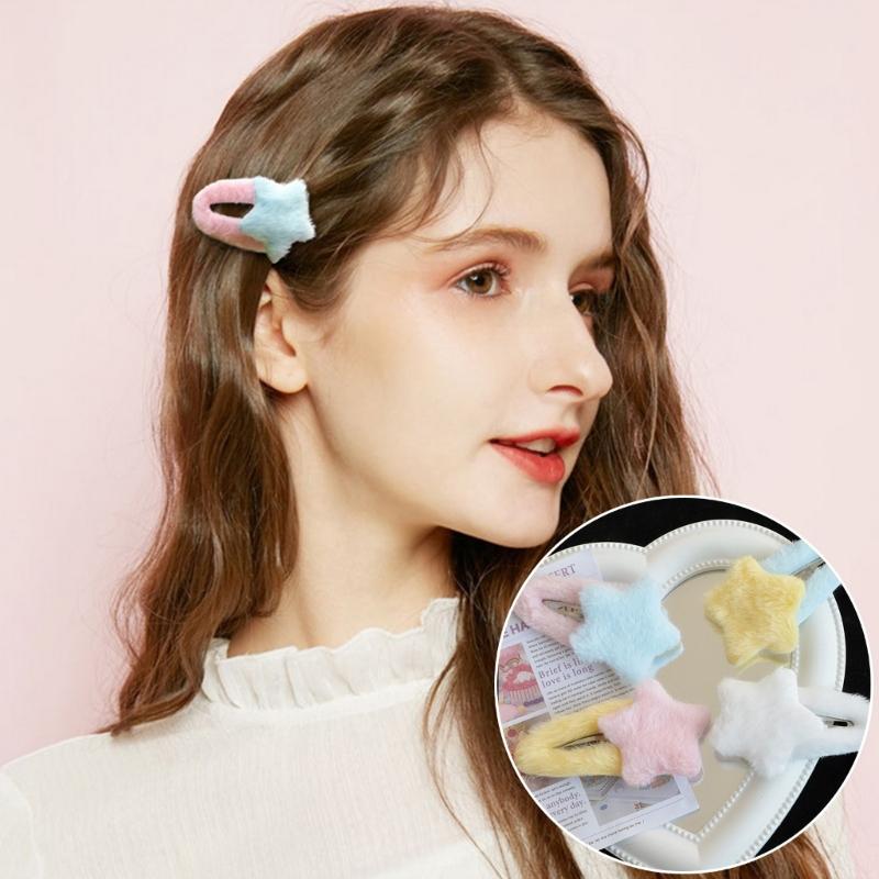 Furry Cute Plush Star Y2K-Style Mini Star Hairpin Sweet Handmade Pins Hairpin Accessories for Women Girls Lolita