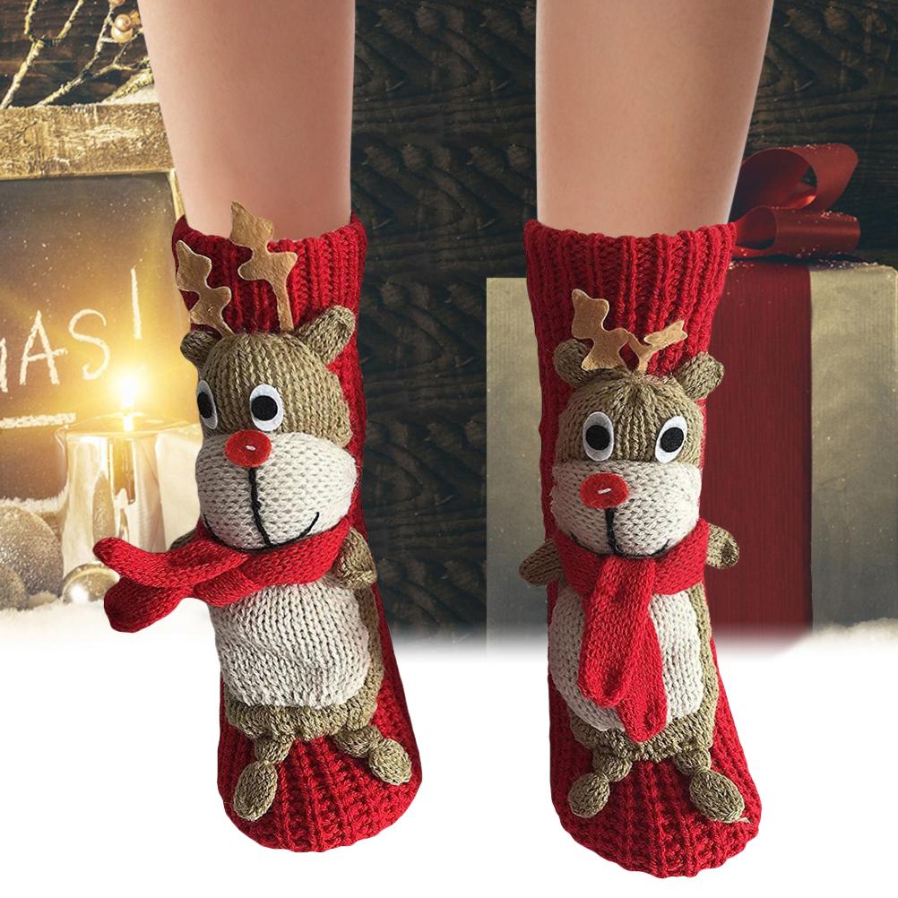 Christmas Floor Socks Non Slip Knit Sweater Socks Winter Thick Warm Socks Cartoon 3D Cute Animal Socks Funny Household