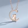 Korean -Style Cute Rabbit Picking Stars Crystal Pendant Necklace Girl Jewelry Star -Moon Clavicle Chain Exquisite Birthday Gifts