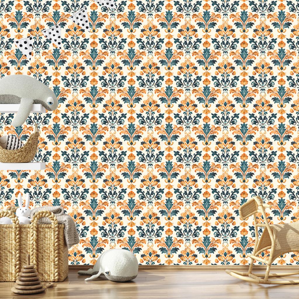 Baroque Damask Wallpaper Cream and Gray for Living Room and Bedroom 50x1000