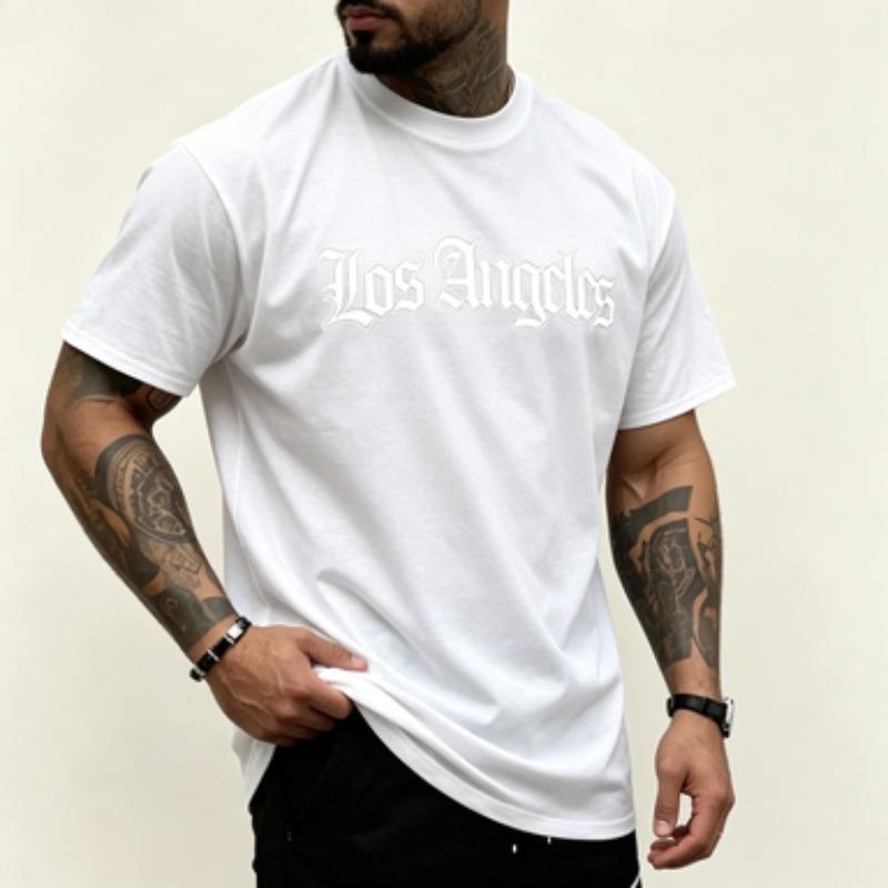 Unisex Sommer Sport Rundhals Bequem Atmungsaktiv T-Shirt Los Angeles Letter Print Polyester Stoff Lässig Locker Oberteil