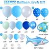 Under the Sea Party Decorations 156Pcs Blue Green Shark Balloon Arch Garland Kit with Shark Clownfish Foil Balloons for Shark Week Ocean Animals