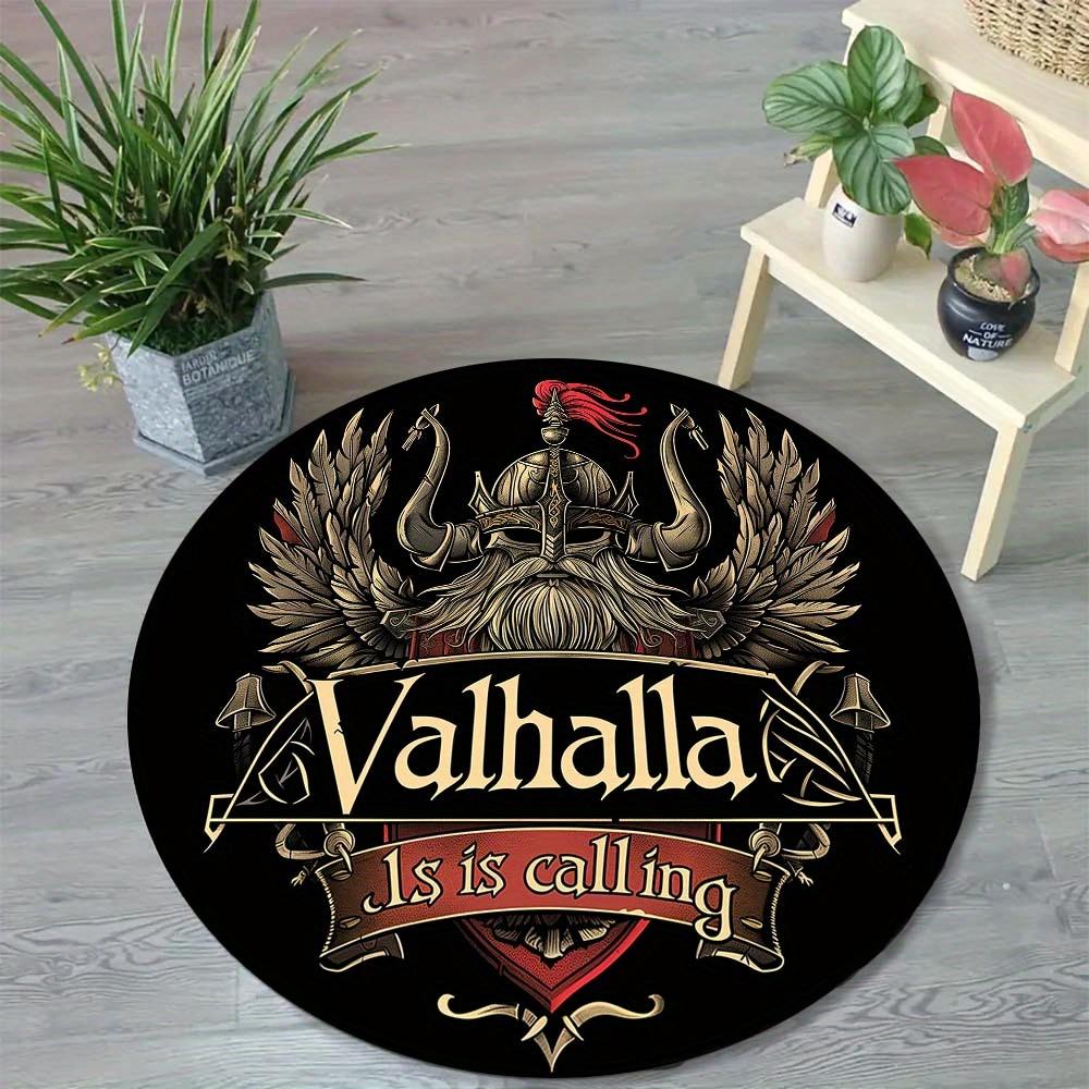 Viking Odin Totem Round Rug, Non-Slip Mat, Valhalla Themed Decor for Office, Living Room, Lightweight Carpet