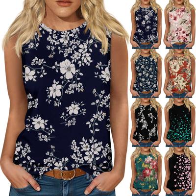 Women's Casual Tunic Tops To Wear With Leggings Sleeveless Summer Prints Shirts Tanks Blouses