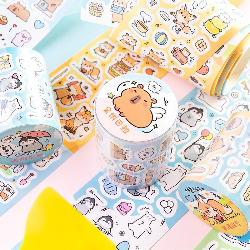 70mm*2m Cute Cartoon Creative Decoration Adhesive Tape PET Die Cutting Tapes Handbook DIY Scrapbooking Collage Journal Stickers