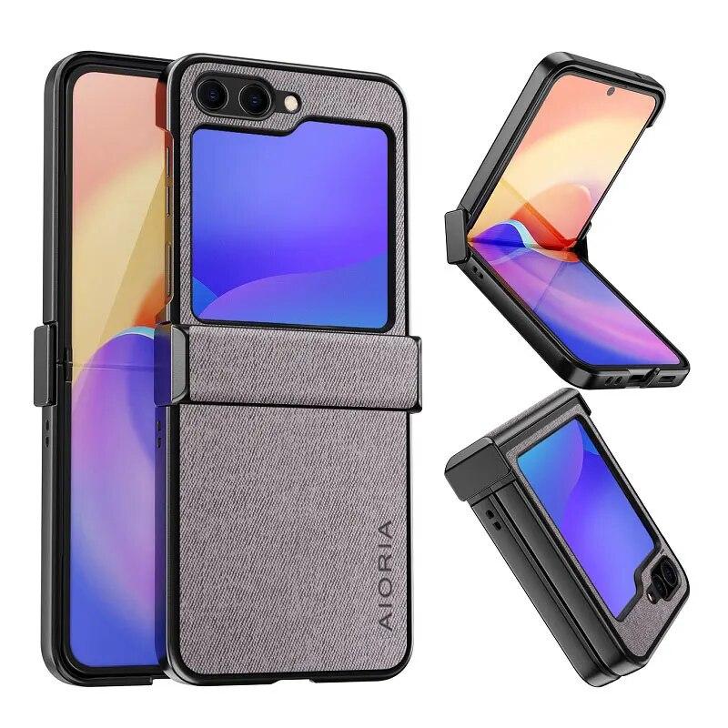 

Чехол для Samsung Galaxy Z Flip 5 4 3 Flip5 5G, роскошный текстильный чехол из искусственной кожи, чехол для Samsung Galaxy Z Flip 5, чехол Z Flip 3 светло-серый