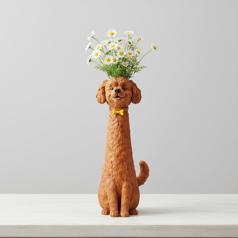 Schokbestendig Hars Dier Bloemenvaas Schattige Hond Kat Vorm Speels Ornament voor Familie Huis Kinderkamer Bureau Decoratie