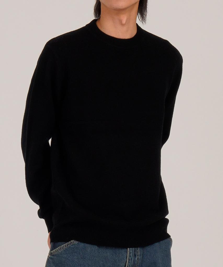 Beoteunseoul [90% Wool] Minimal Crew Neck Daily Knit (Black)