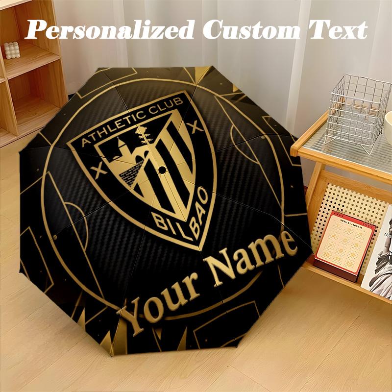 8 Rib Auto Folding Umbrella Athletic Bilbao Football Print Custom Name Text Portable Rain Gear