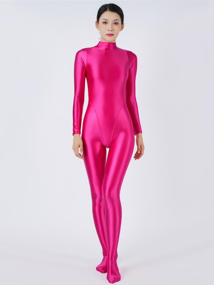 Sexy Women Oil Glossy Shiny Elastic Bodysuit Candy Color Bodycon Tights Jumpsuits One Pieces Thong Cosplay Maid Shaping Leotard